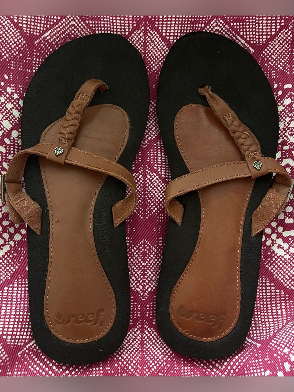 Reef Brown Leather Braided Toe-Post Sandals Size 8
